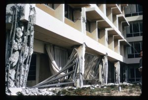 a building with broken windows