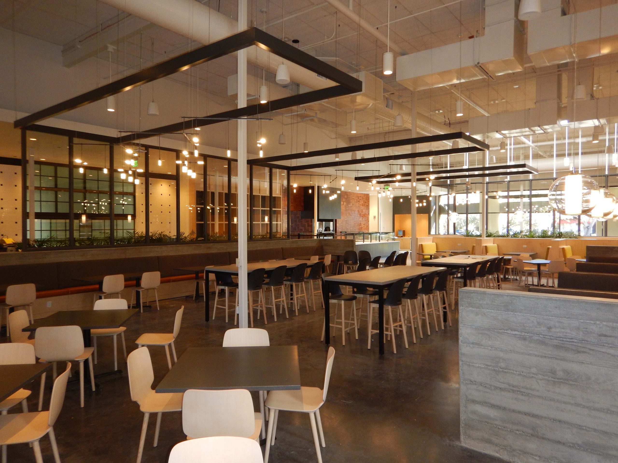 a large room with tables and chairs