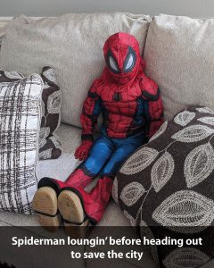 a red and blue costume